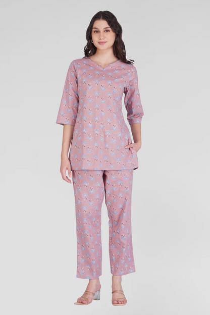 Soft Mauve Cotton Printed Pyjama Set