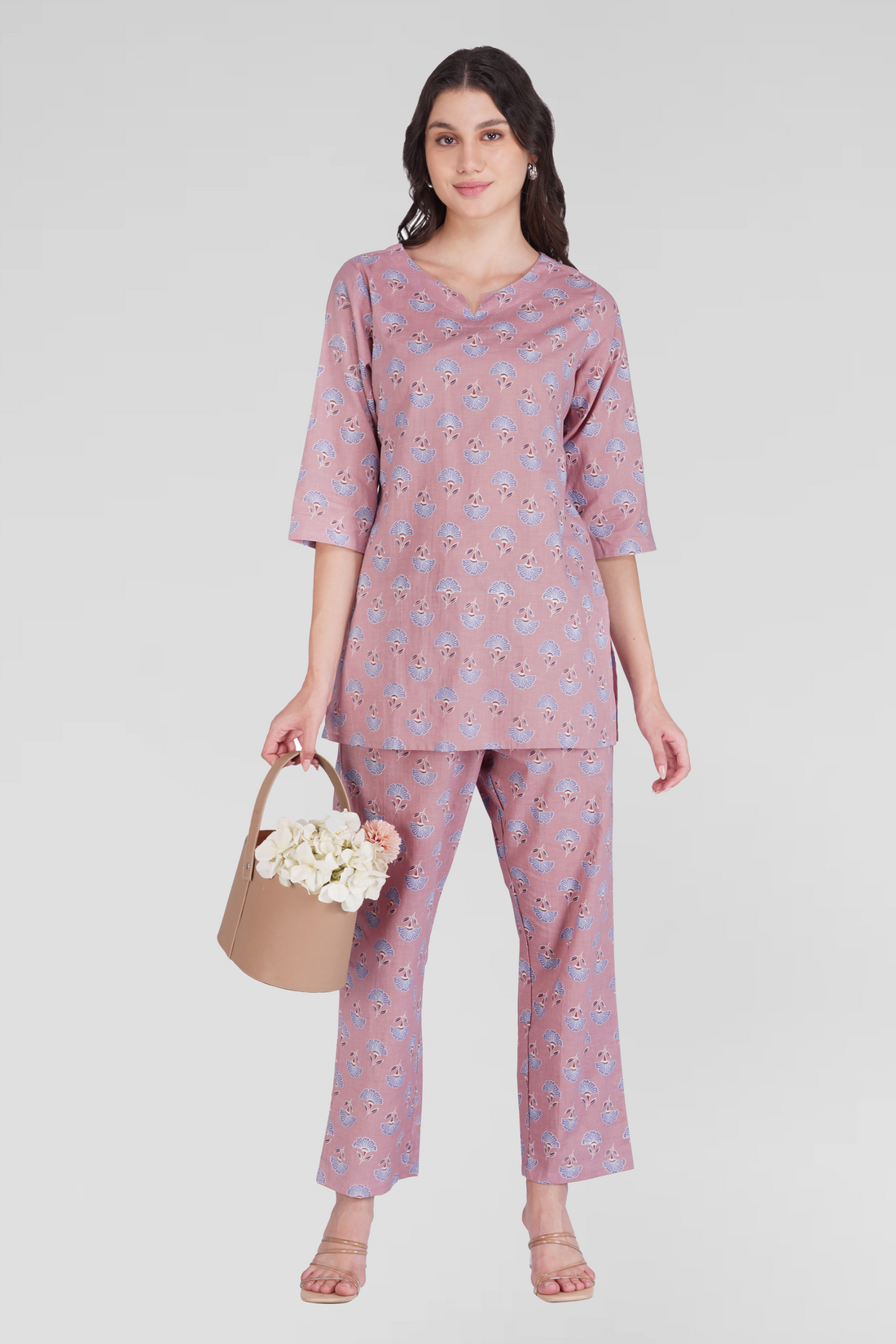Soft Mauve Cotton Printed Pyjama Set