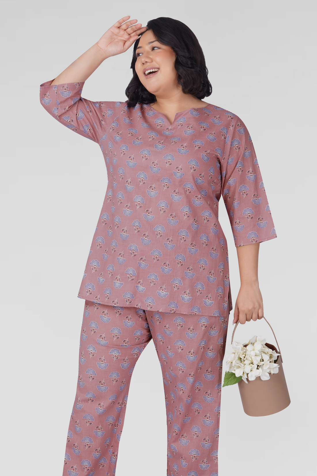 Soft Mauve Plus Size Cotton Printed Pyjama Set