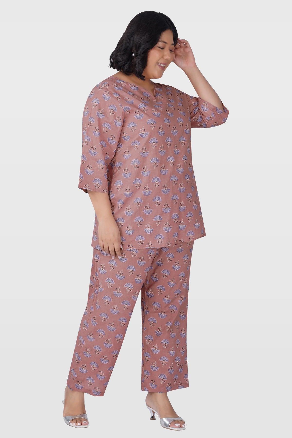 Soft Mauve Plus Size Cotton Printed Pyjama Set