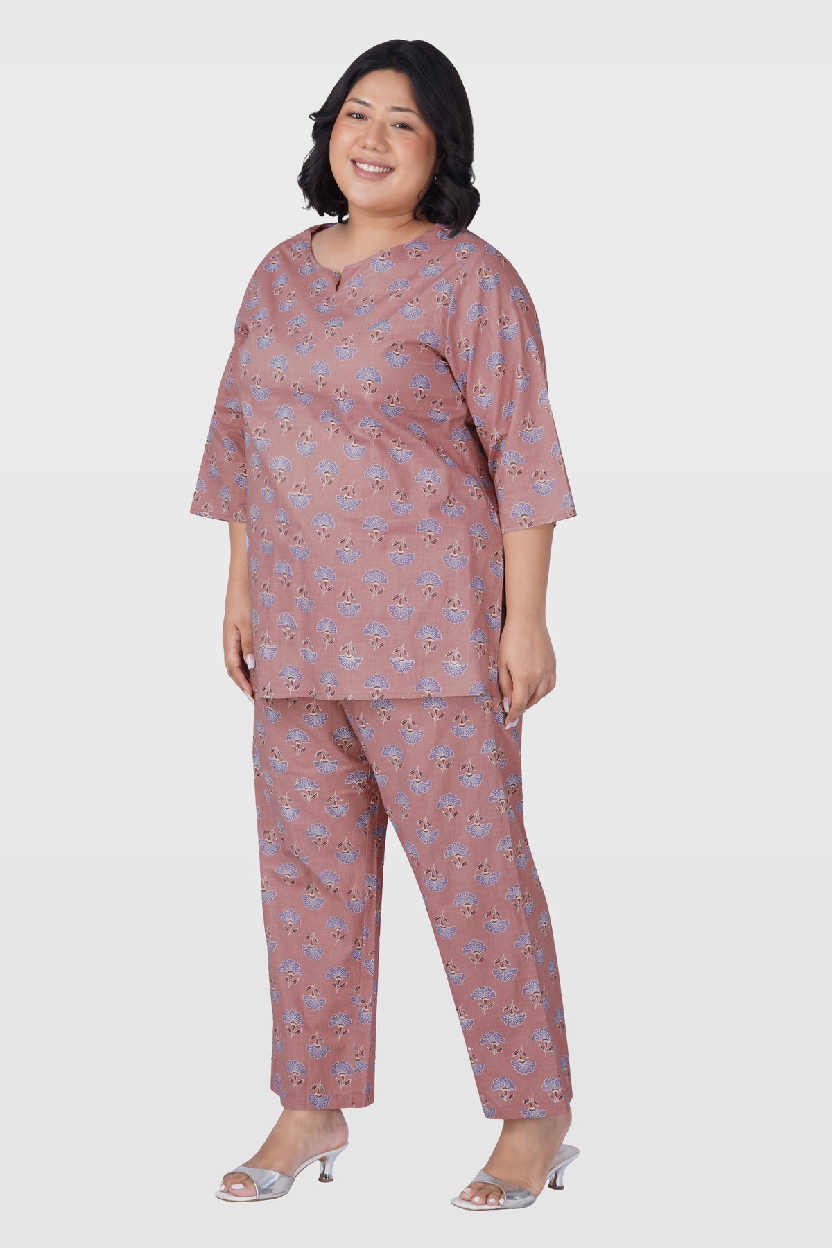 Soft Mauve Plus Size Cotton Printed Pyjama Set