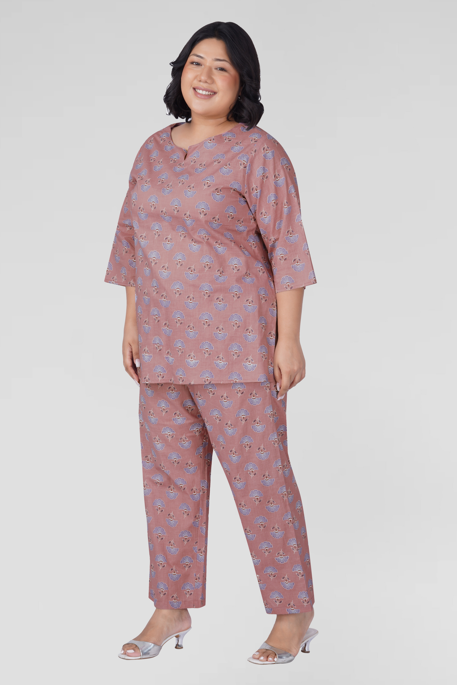 Soft Mauve Plus Size Cotton Printed Pyjama Set