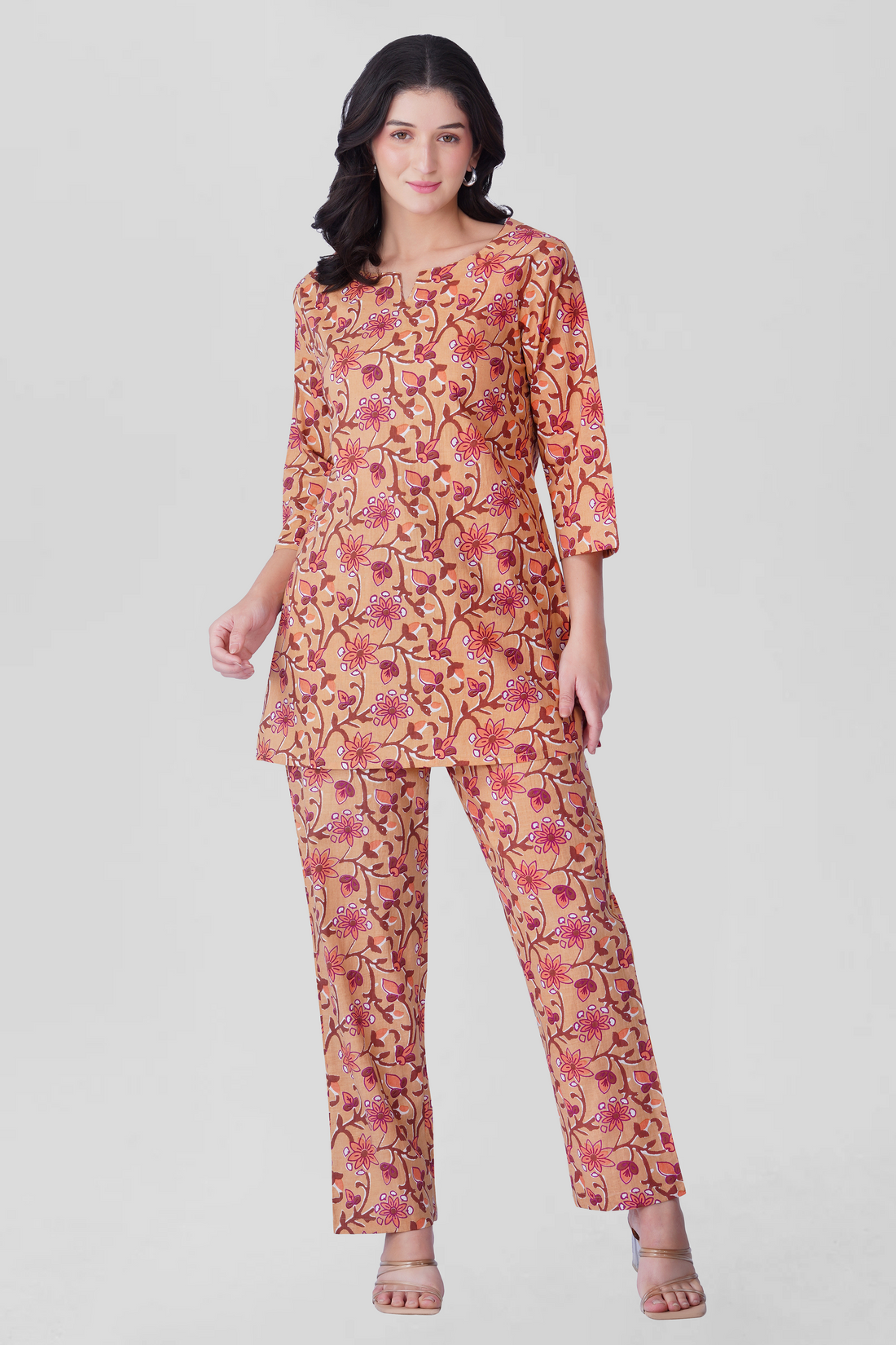 Soft Orange Cotton Printed Pyjama Set