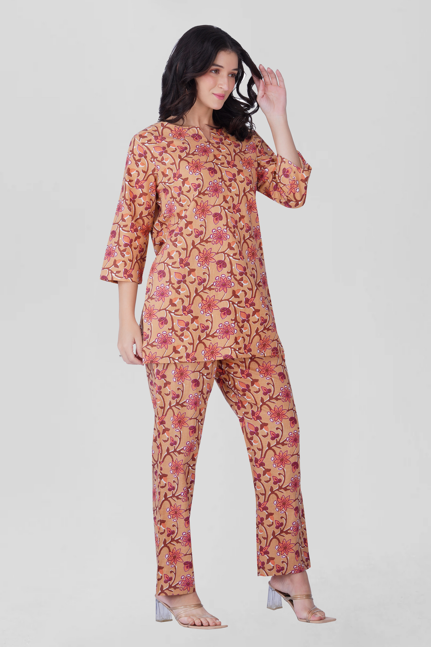 Soft Orange Cotton Printed Pyjama Set