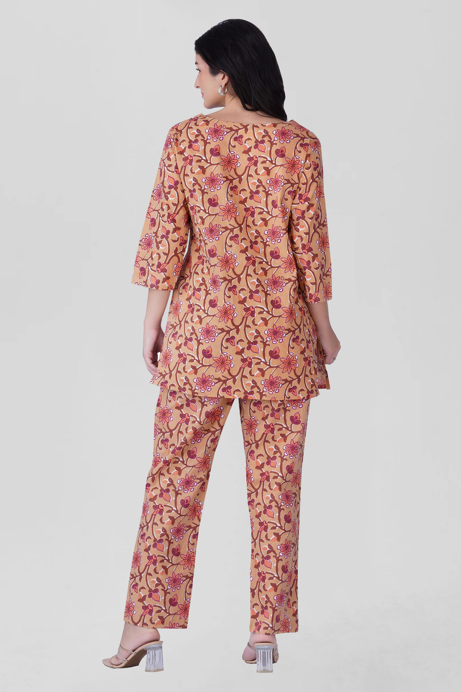 Soft Orange Cotton Printed Pyjama Set