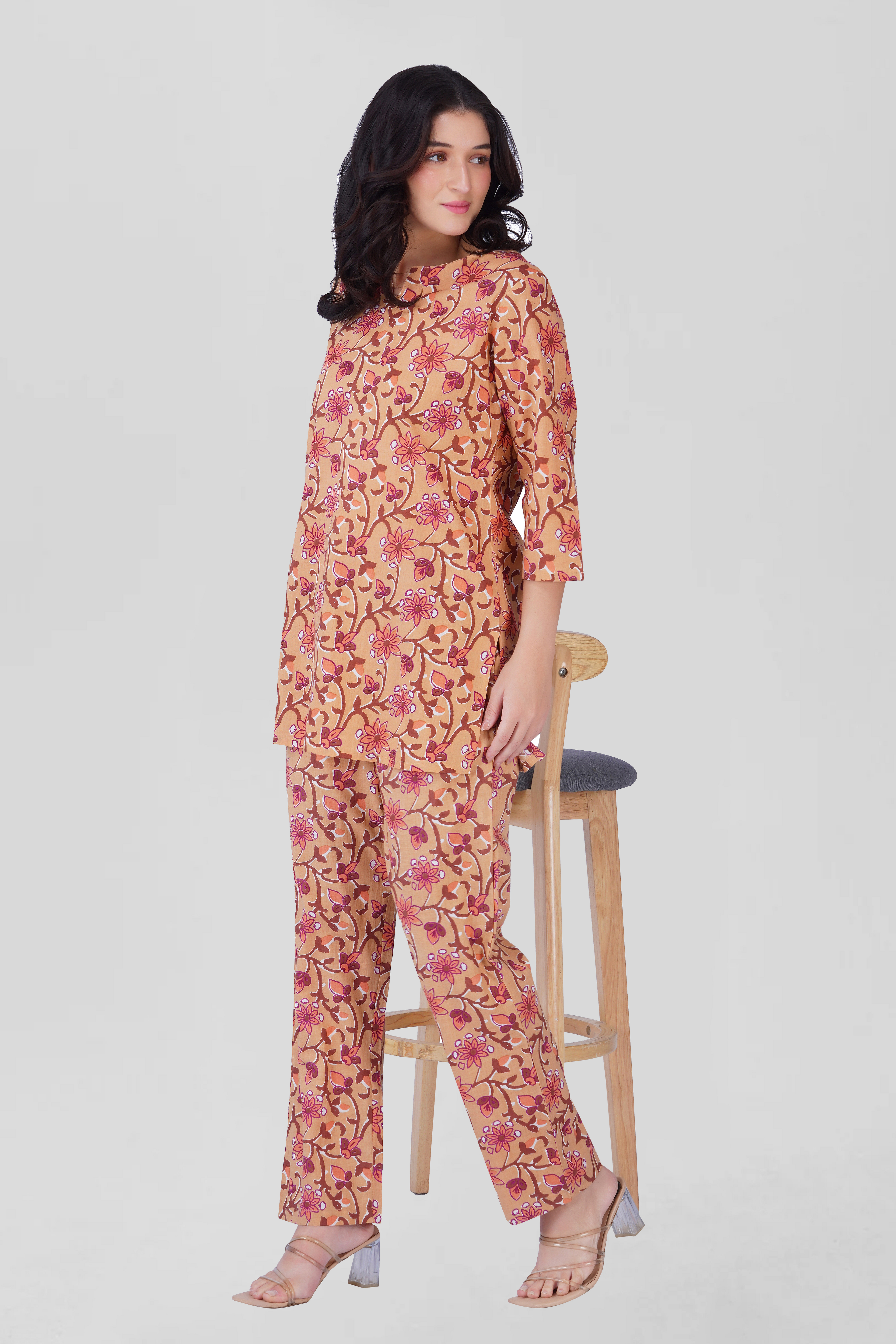 Soft Orange Cotton Printed Pyjama Set