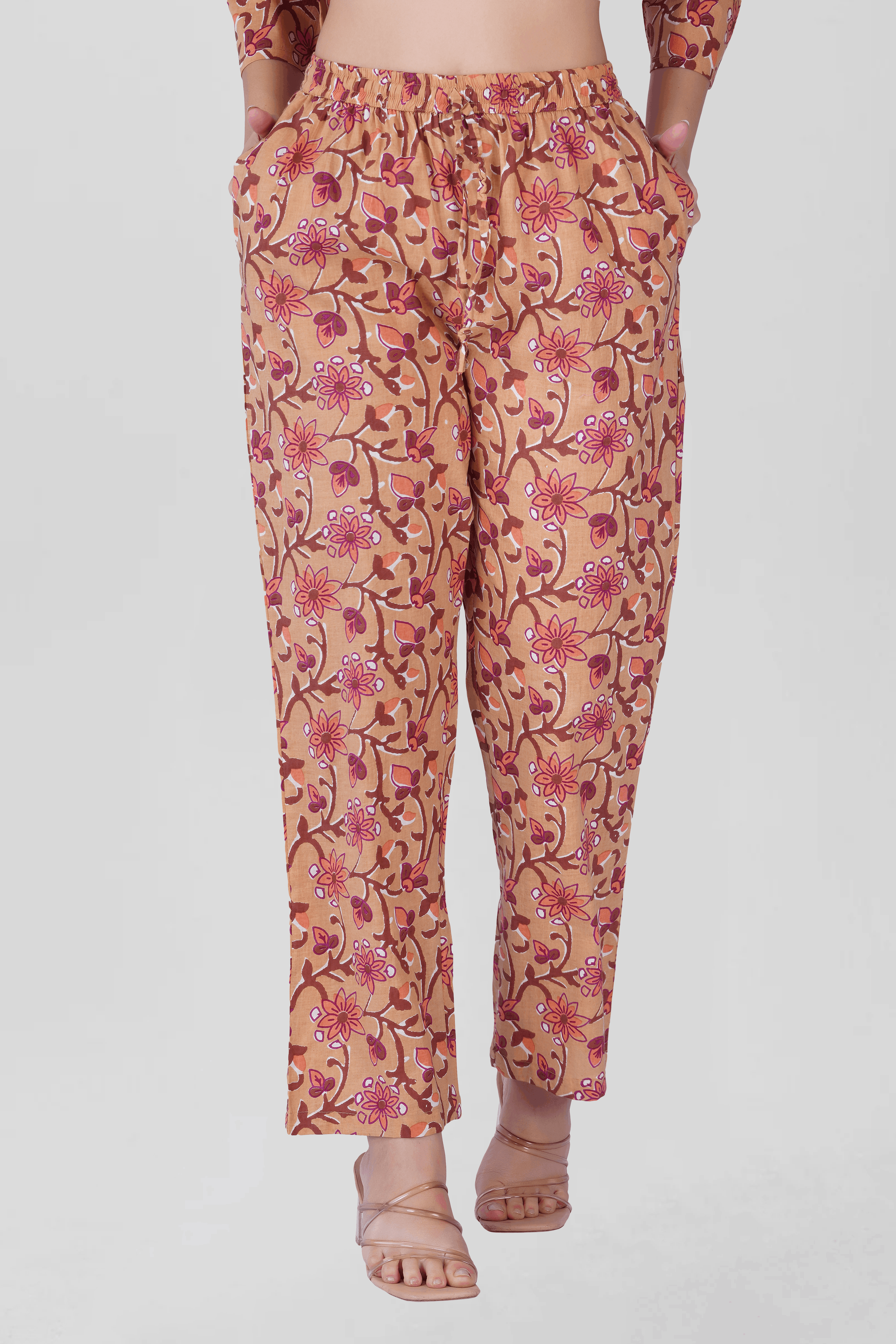 Soft Orange Cotton Printed Pyjama Set