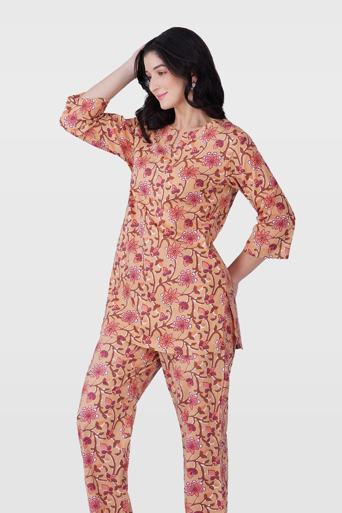 Soft Orange Cotton Printed Pyjama Set