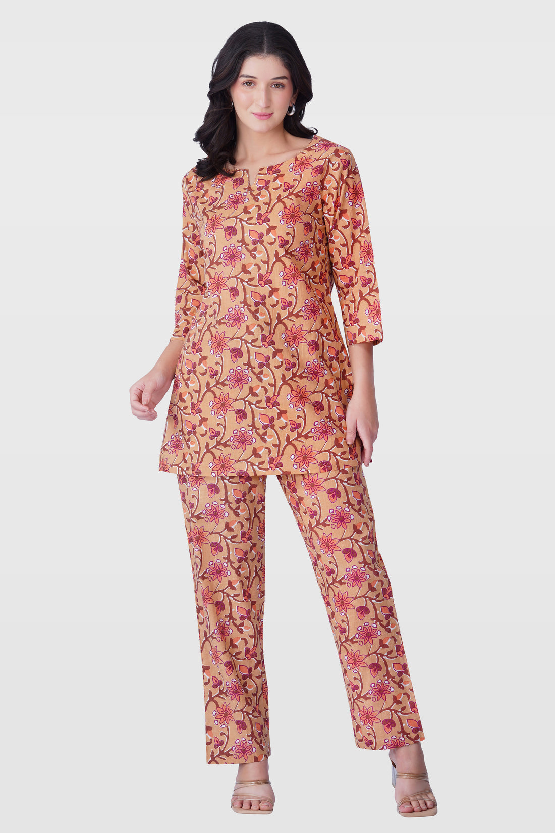 Soft Orange Cotton Printed Pyjama Set