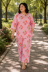 Soft Pink Plus Size Cotton Printed Pyjama Set