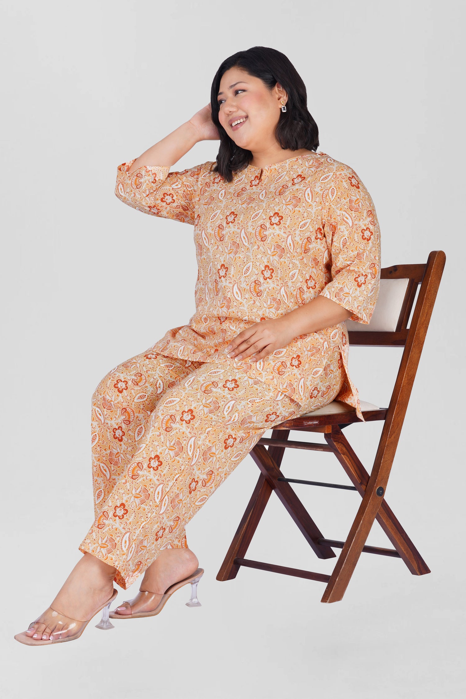 Soft Yellow Plus Size Cotton Printed Pyjama Set