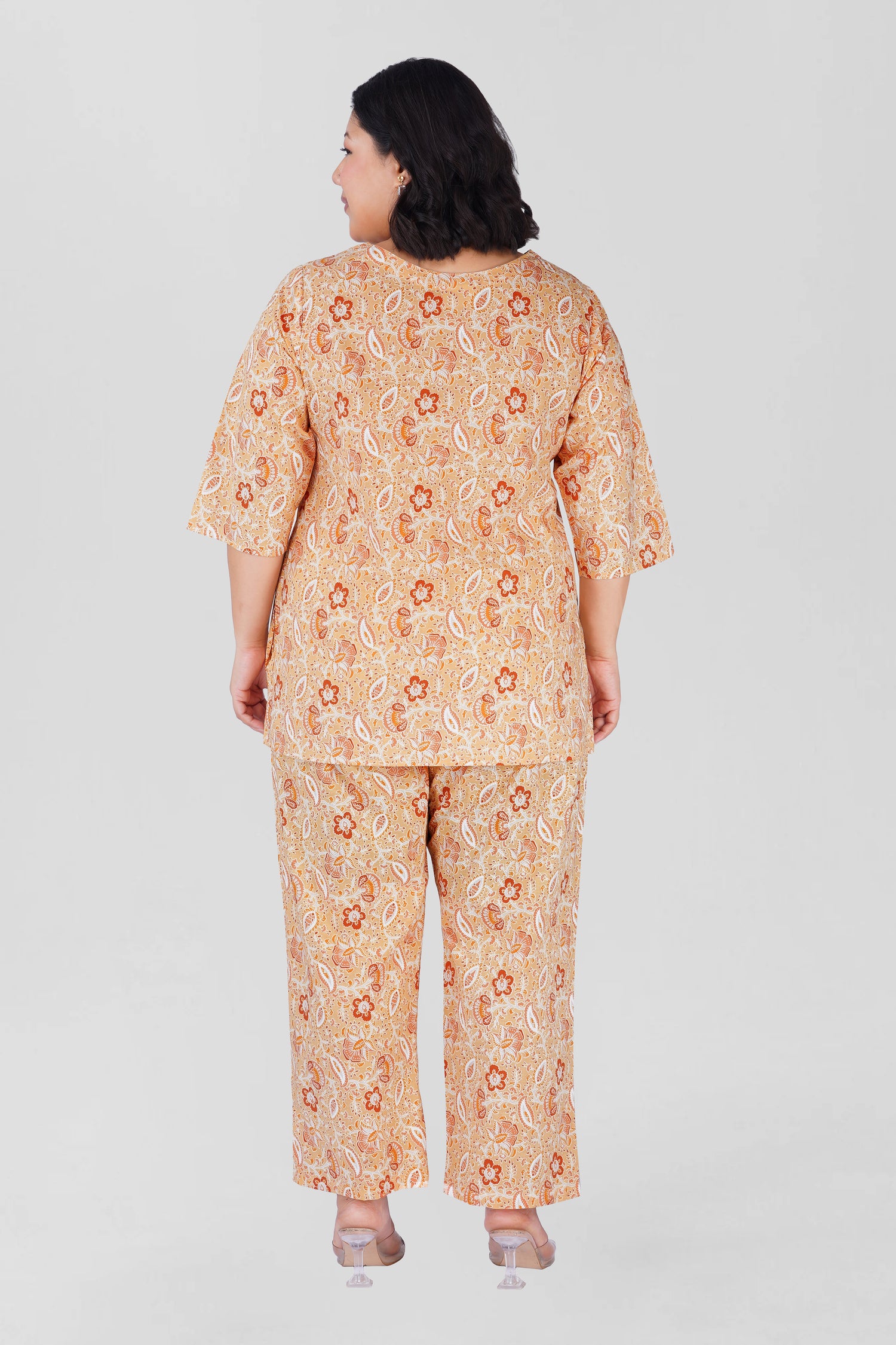 Soft Yellow Plus Size Cotton Printed Pyjama Set