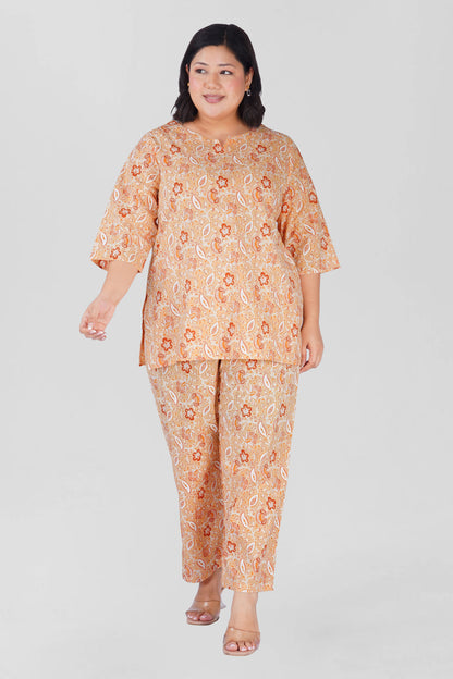 Soft Yellow Plus Size Cotton Printed Pyjama Set