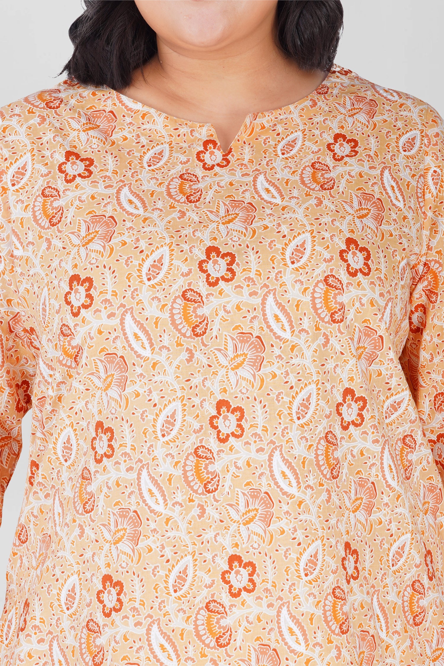 Soft Yellow Plus Size Cotton Printed Pyjama Set