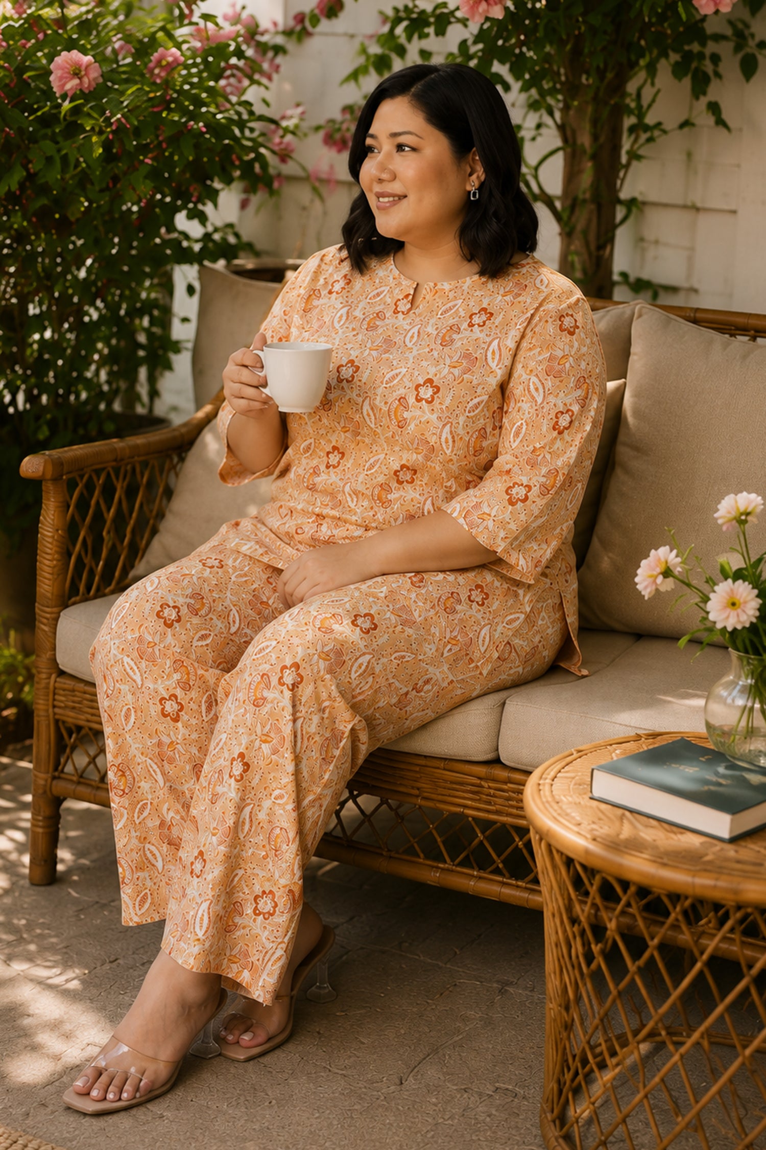 Soft Yellow Plus Size Cotton Printed Pyjama Set