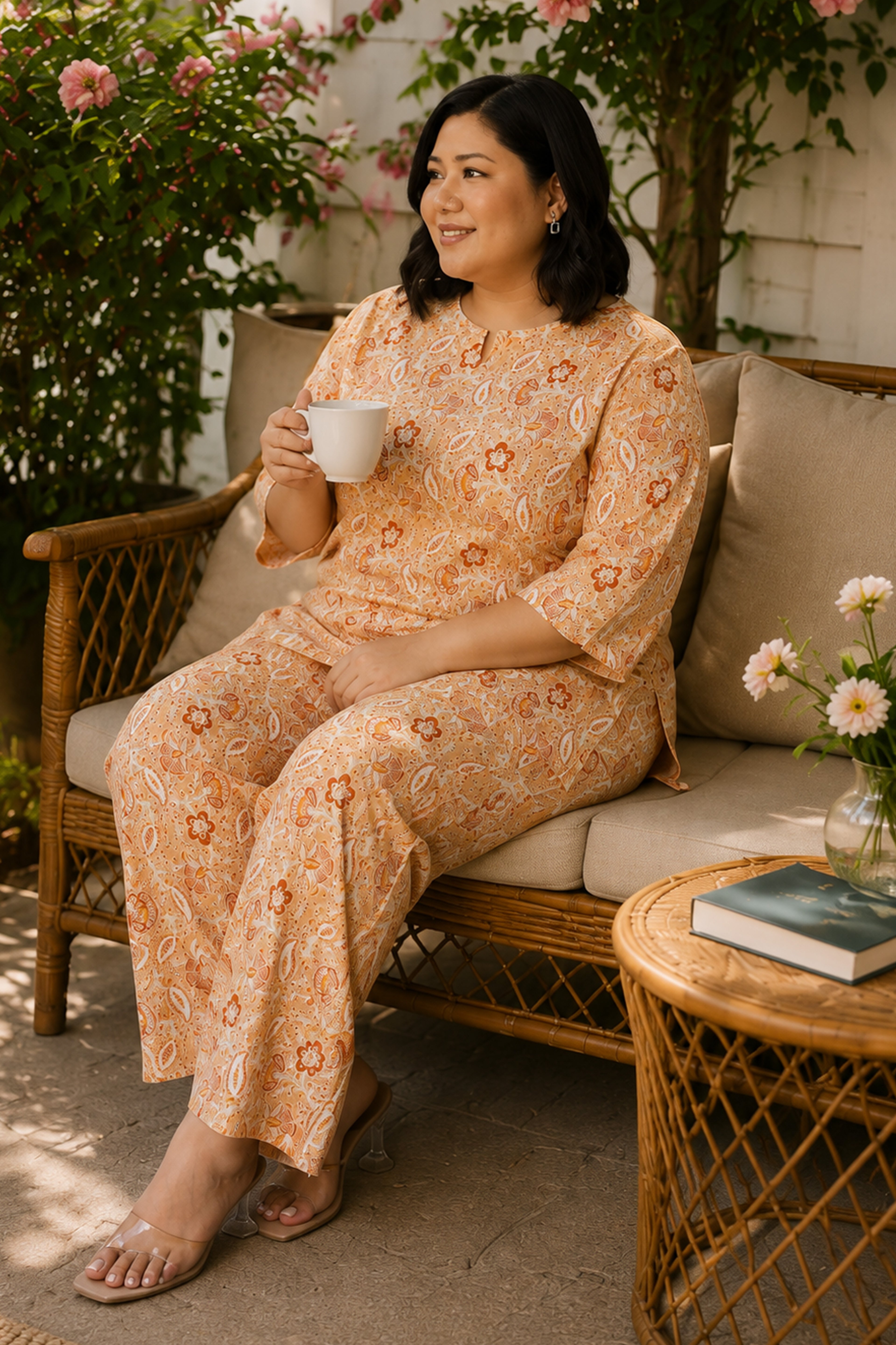 Soft Yellow Plus Size Cotton Printed Pyjama Set