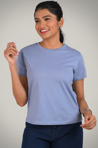 Steel Blue Cotton Crew Neck T-Shirt