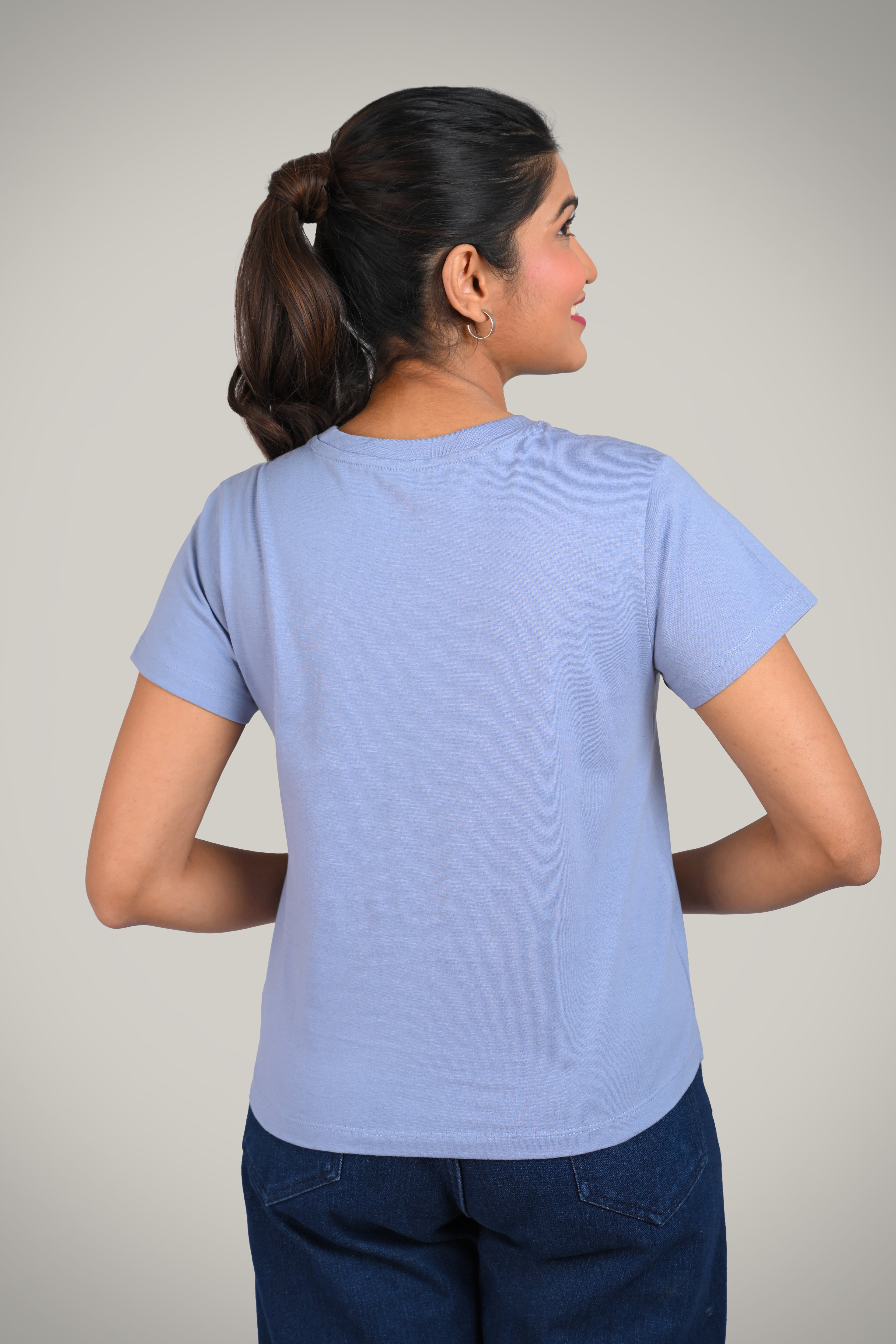 Steel Blue Cotton Crew Neck T-Shirt