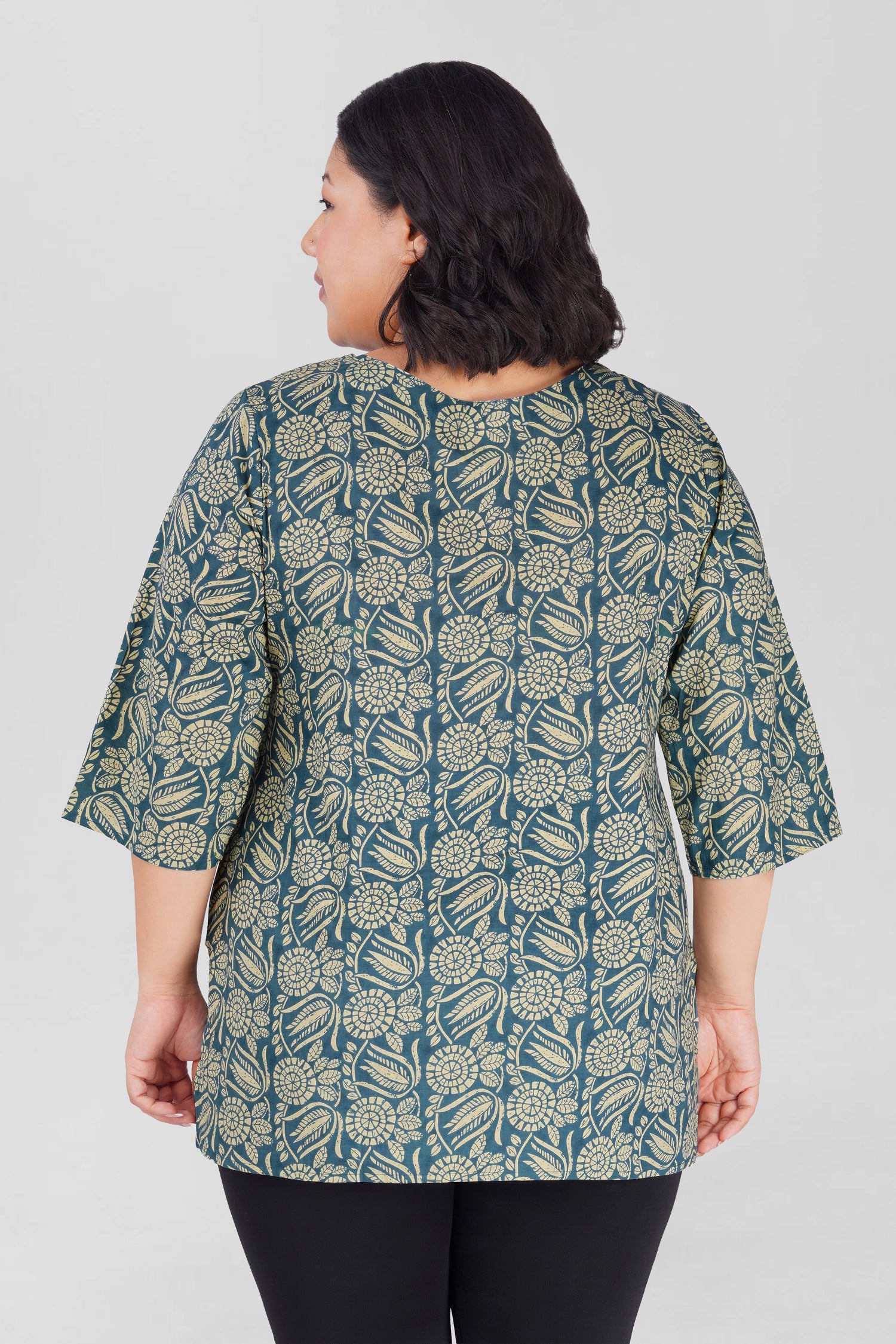 Steel Blue Plus Size Cotton Printed Kurti