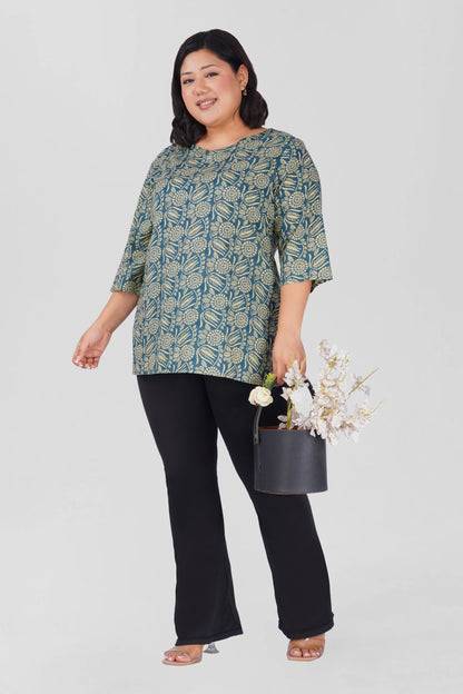 Steel Blue Plus Size Cotton Printed Kurti