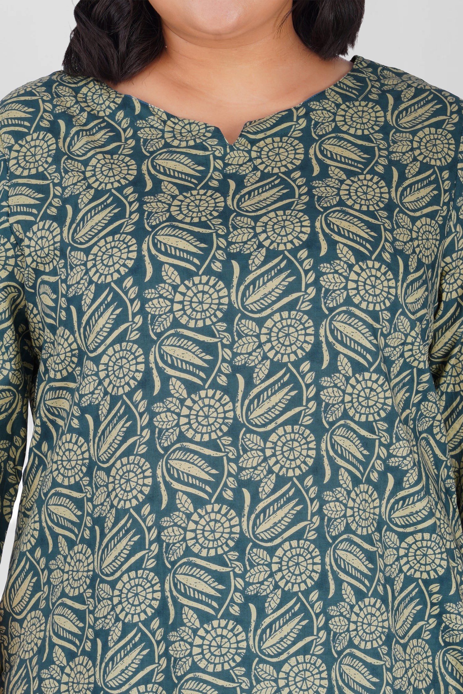 Steel Blue Plus Size Cotton Printed Kurti