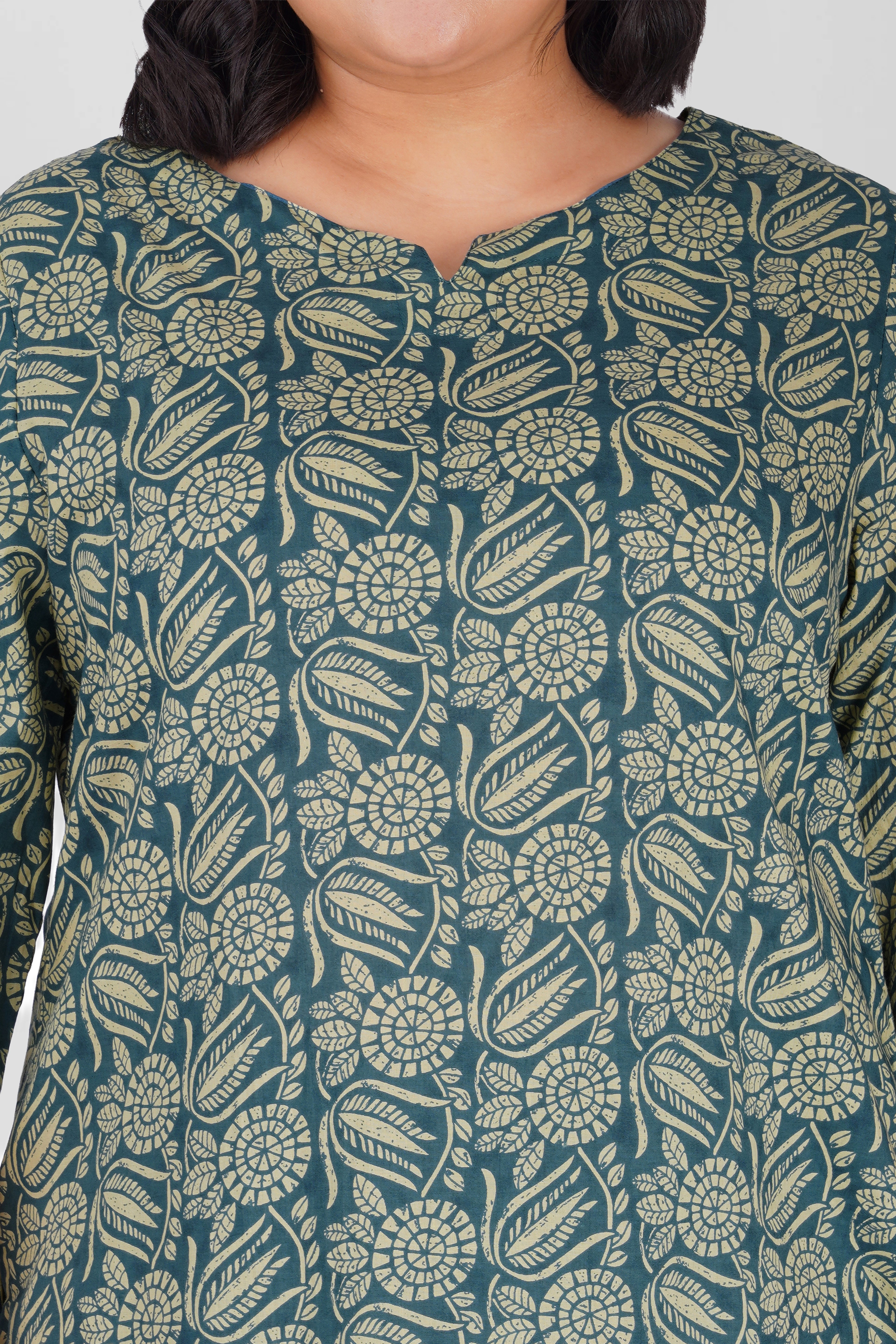 Steel Blue Plus Size Cotton Printed Kurti