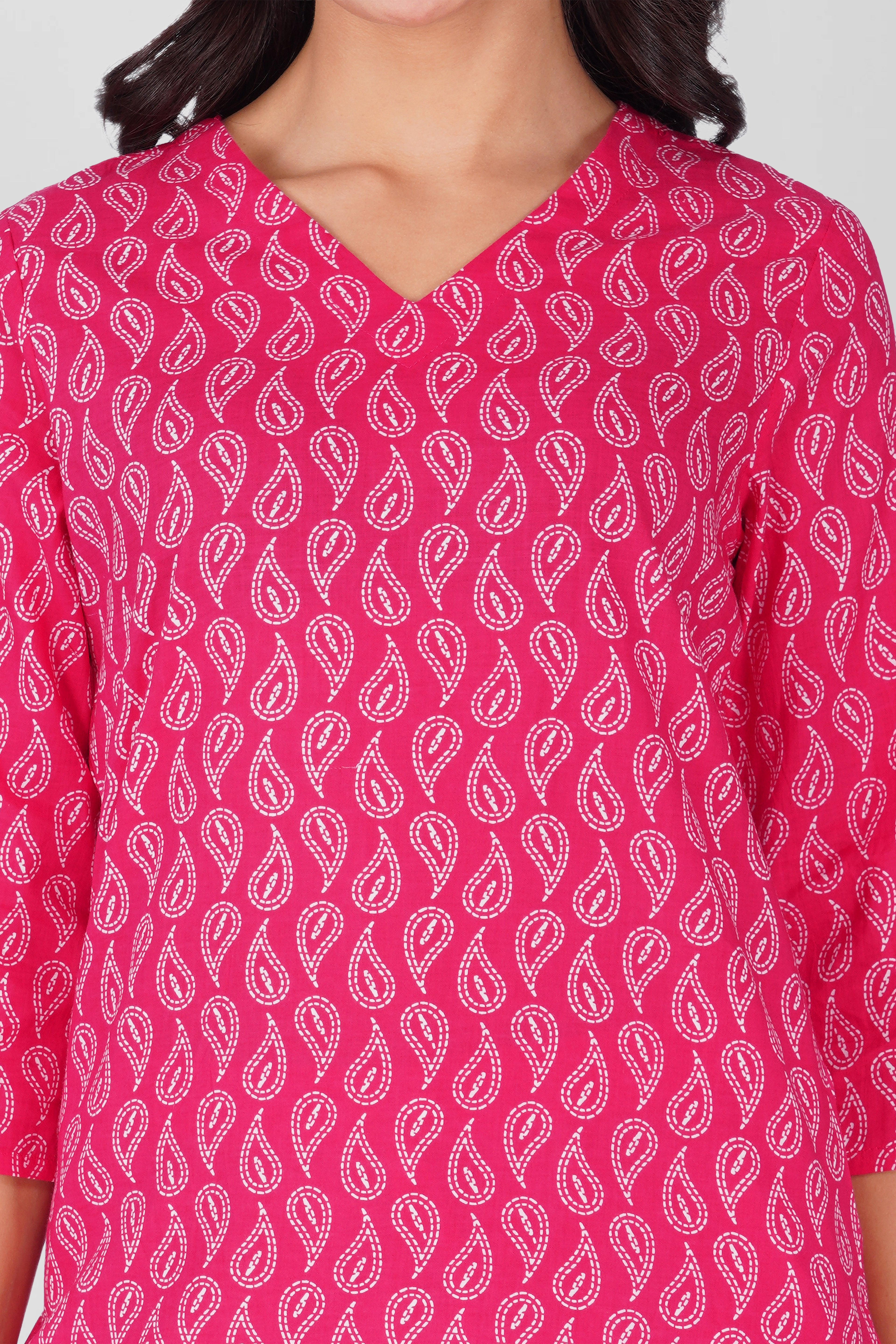 Sundari Pink V Neck Cotton Printed Pyjama Set