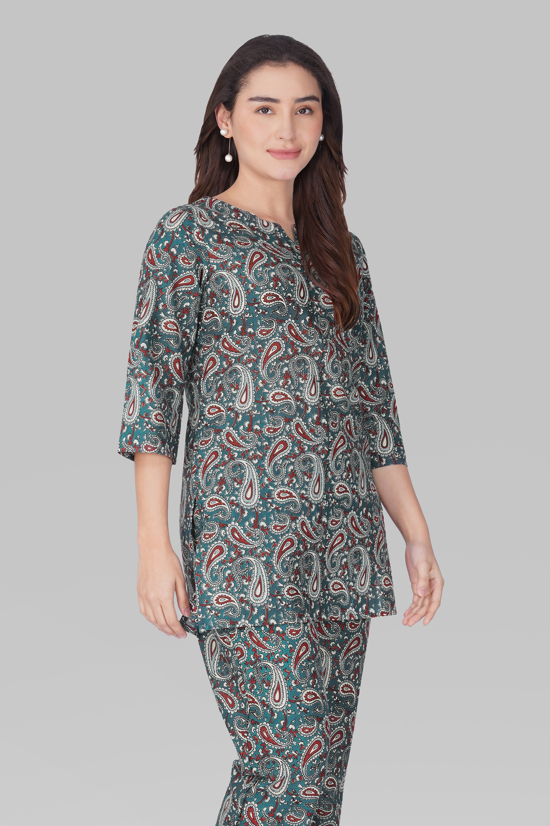 Teal Blue Cotton Printed Pyjama Set