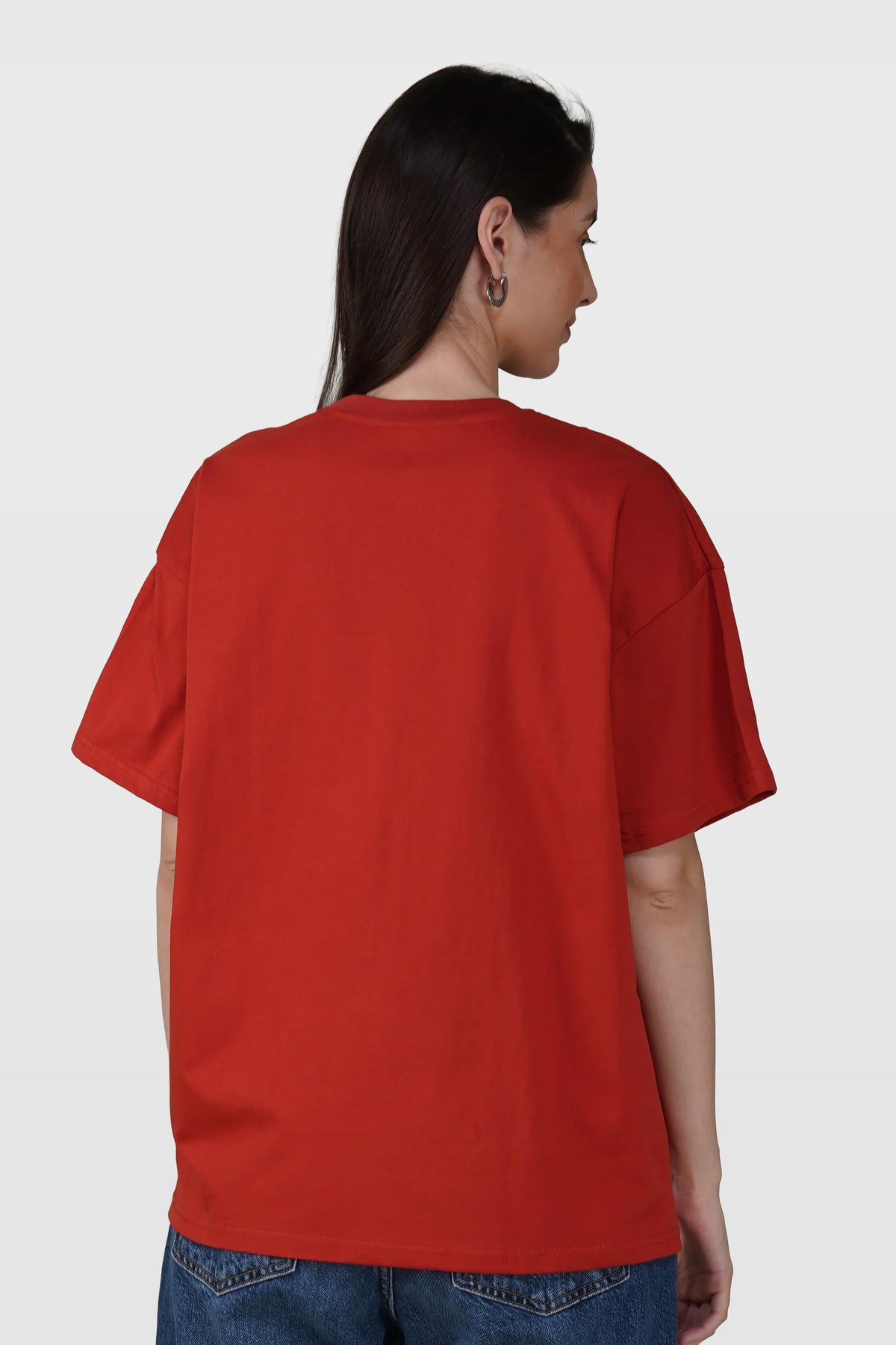 Tomato Red Cotton Oversized Crew Neck T-Shirt