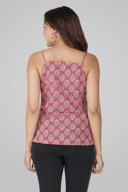 Turkish Rose Cotton Printed Strap Top