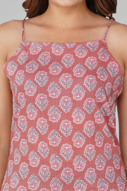 Turkish Rose Cotton Printed Strap Top