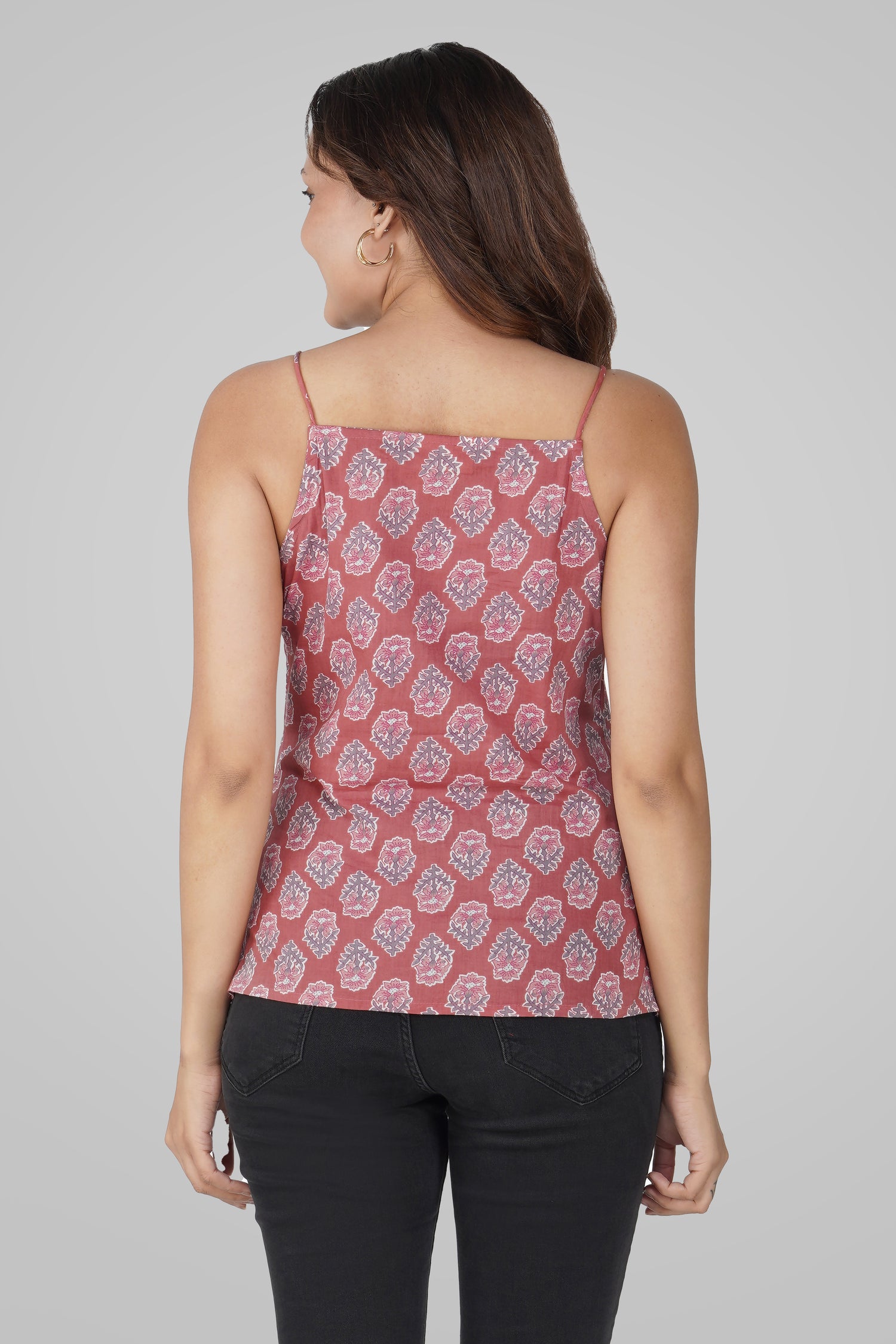 Turkish Rose Cotton Printed Strap Top