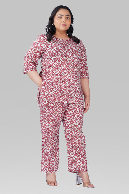 Turkish Rose Plus Size Cotton Printed Pyjama Set