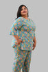 Turquoise Plus Size Cotton Printed Pyjama Set