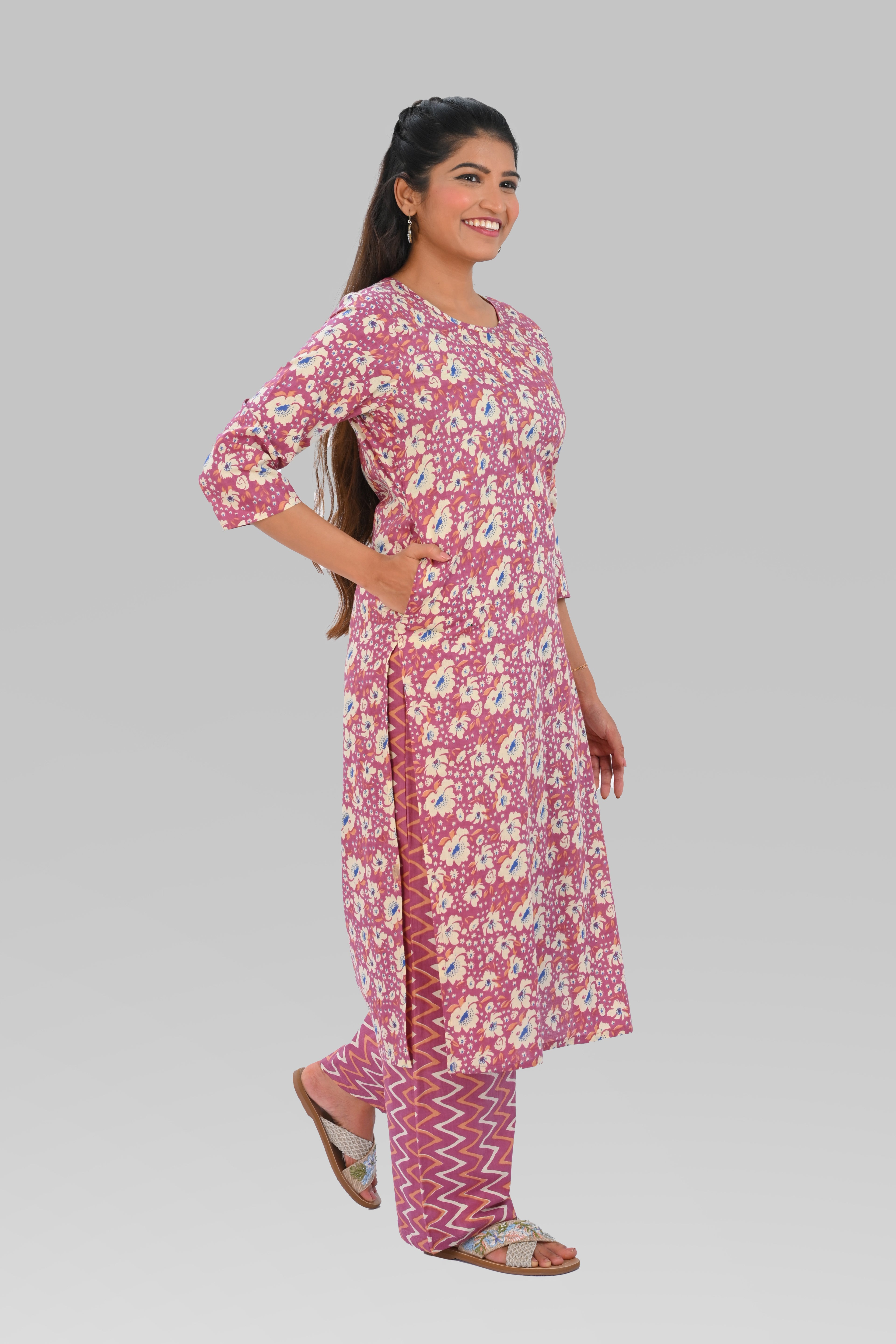 Twilight Lavender Cotton Printed Kurta Set