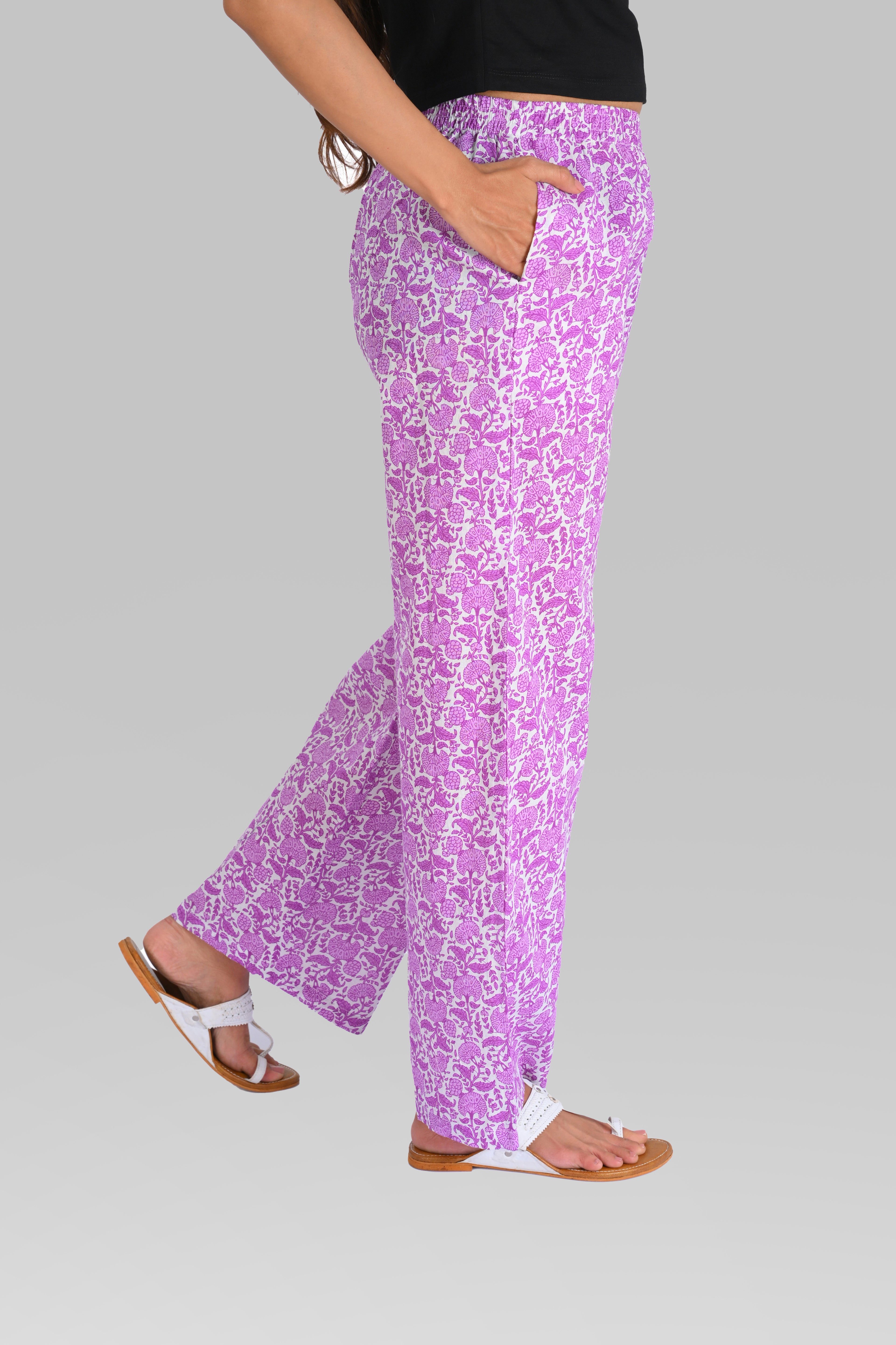 White French Lilac Cotton Printed Kurta Set