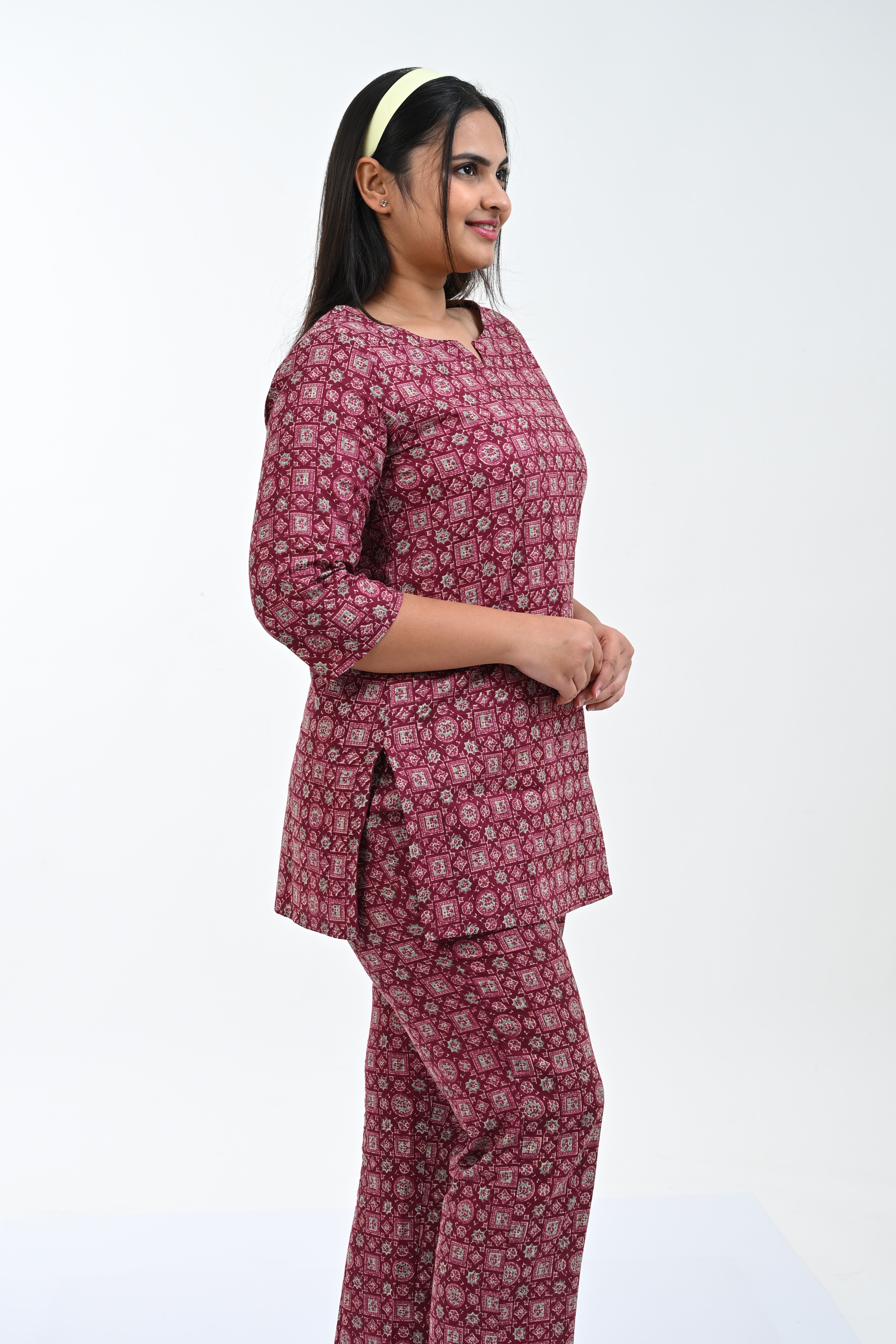 Wine Berry Cotton Printed Pyjama Set