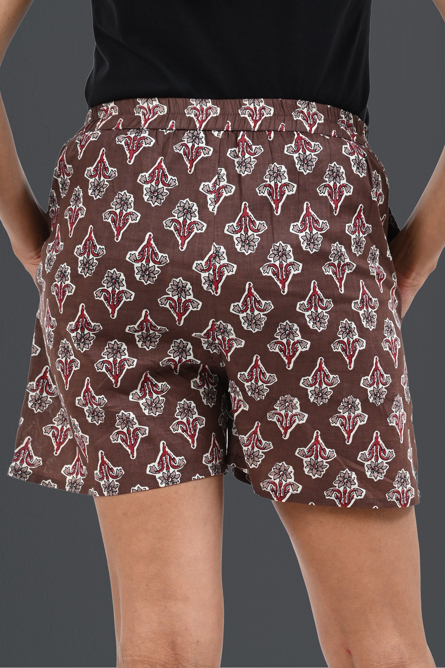 Woody Brown Cotton Printed Shorts