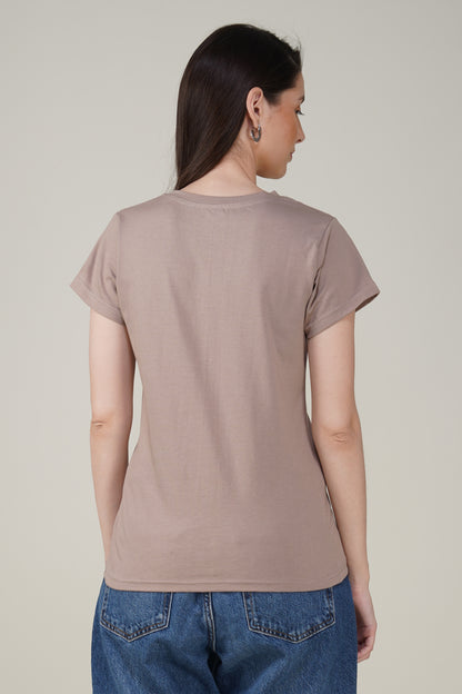 Warm Grey Cotton V-Neck T-Shirt