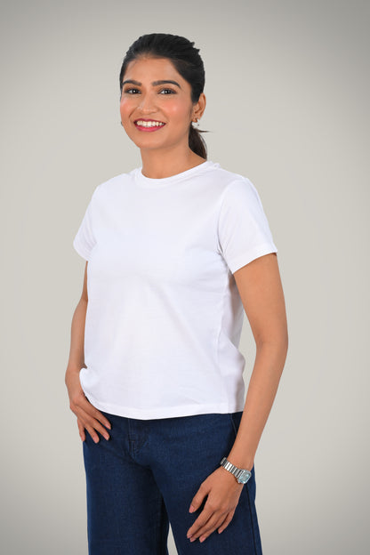 White Cotton Crew Neck T-Shirt