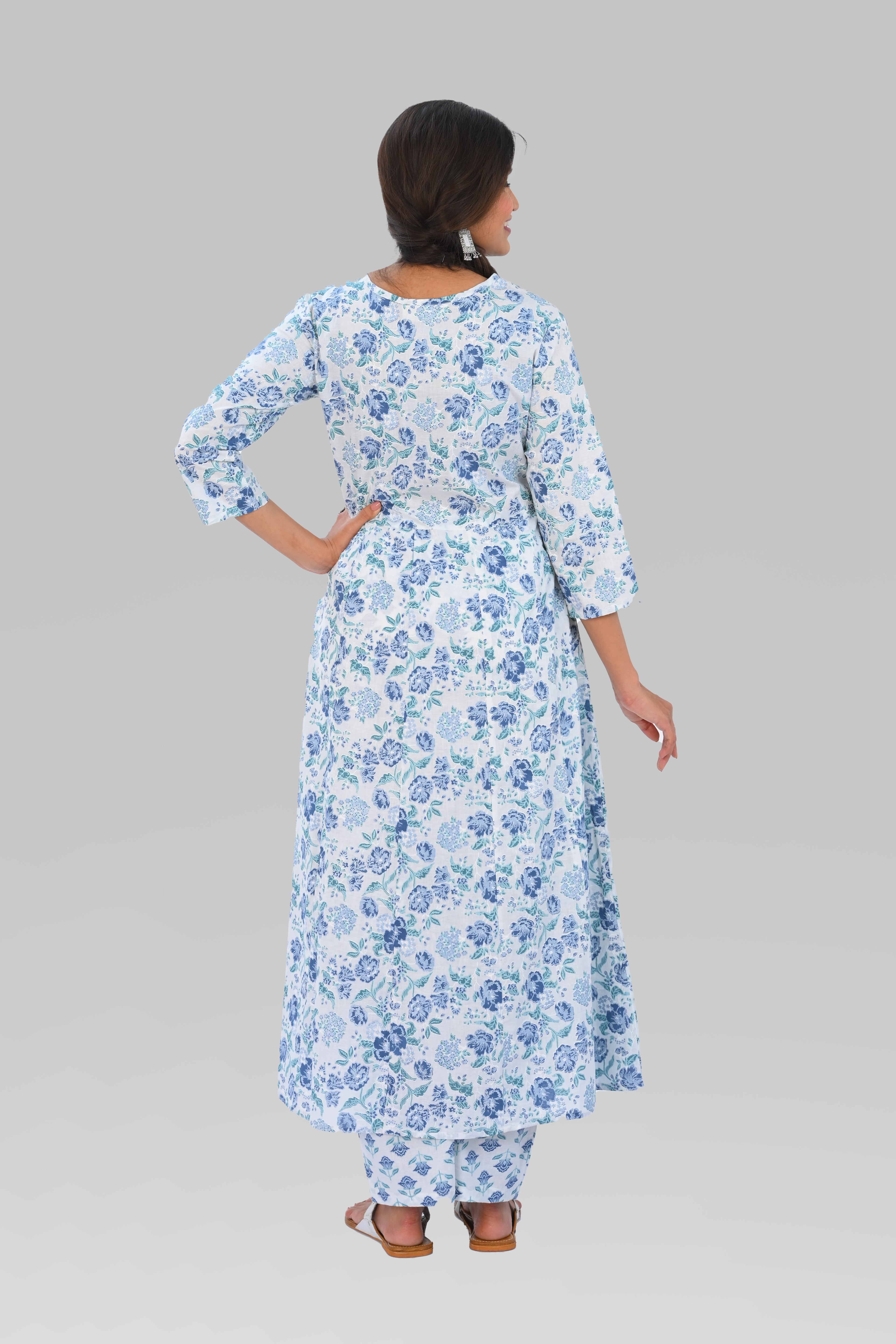 White Cotton Printed Kurta Set