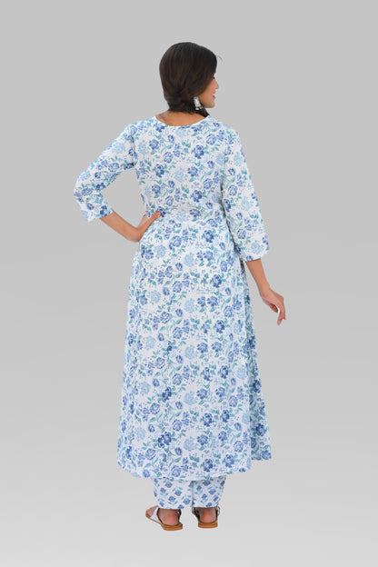 White Cotton Printed Kurta Set