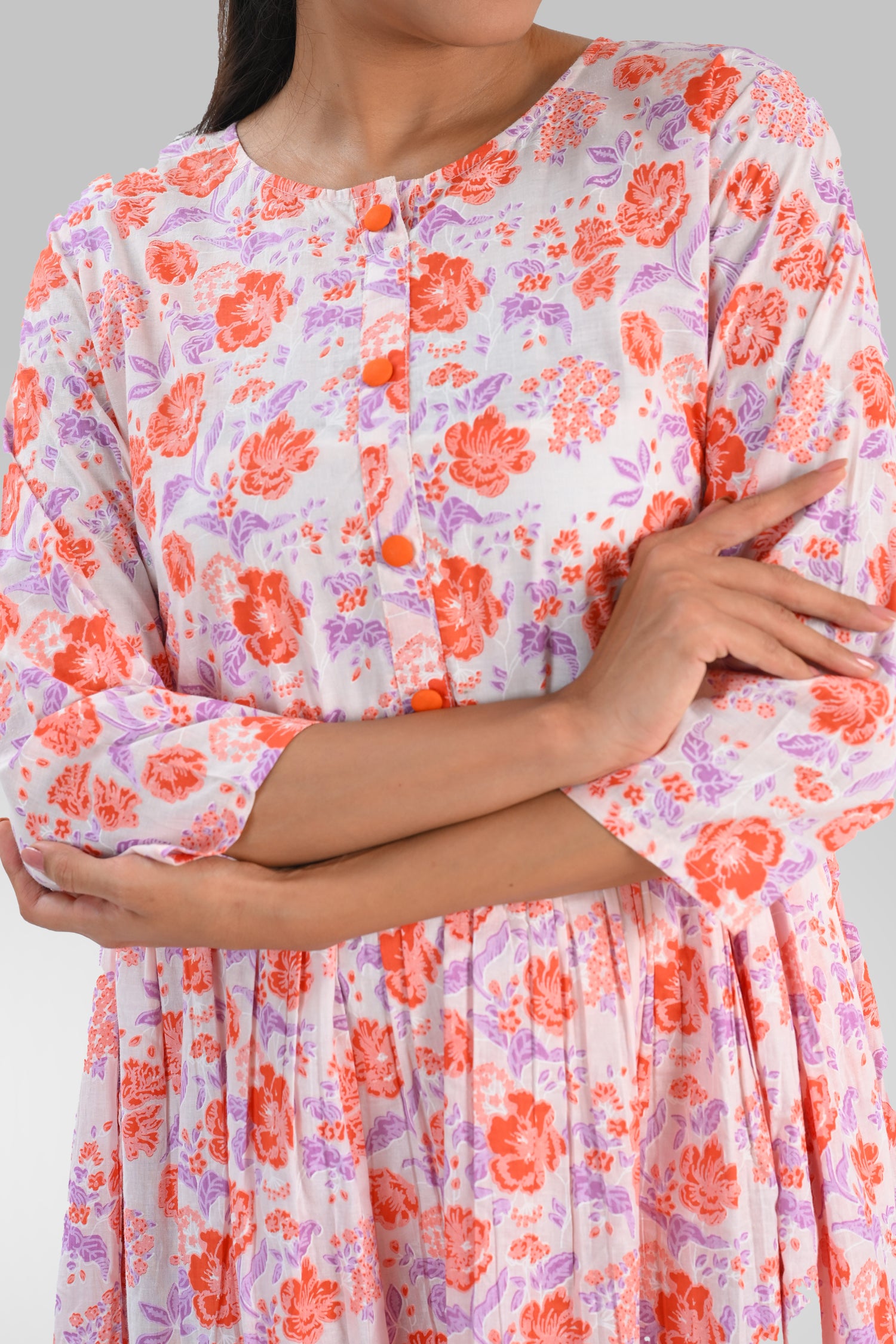 White Cotton Printed Midi Dress