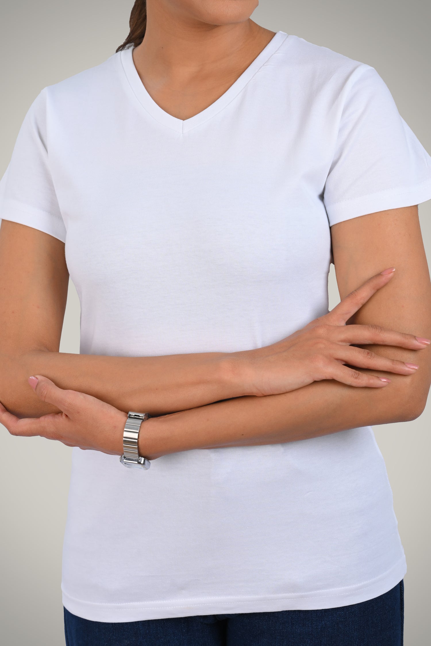 White Cotton V Neck T-Shirt