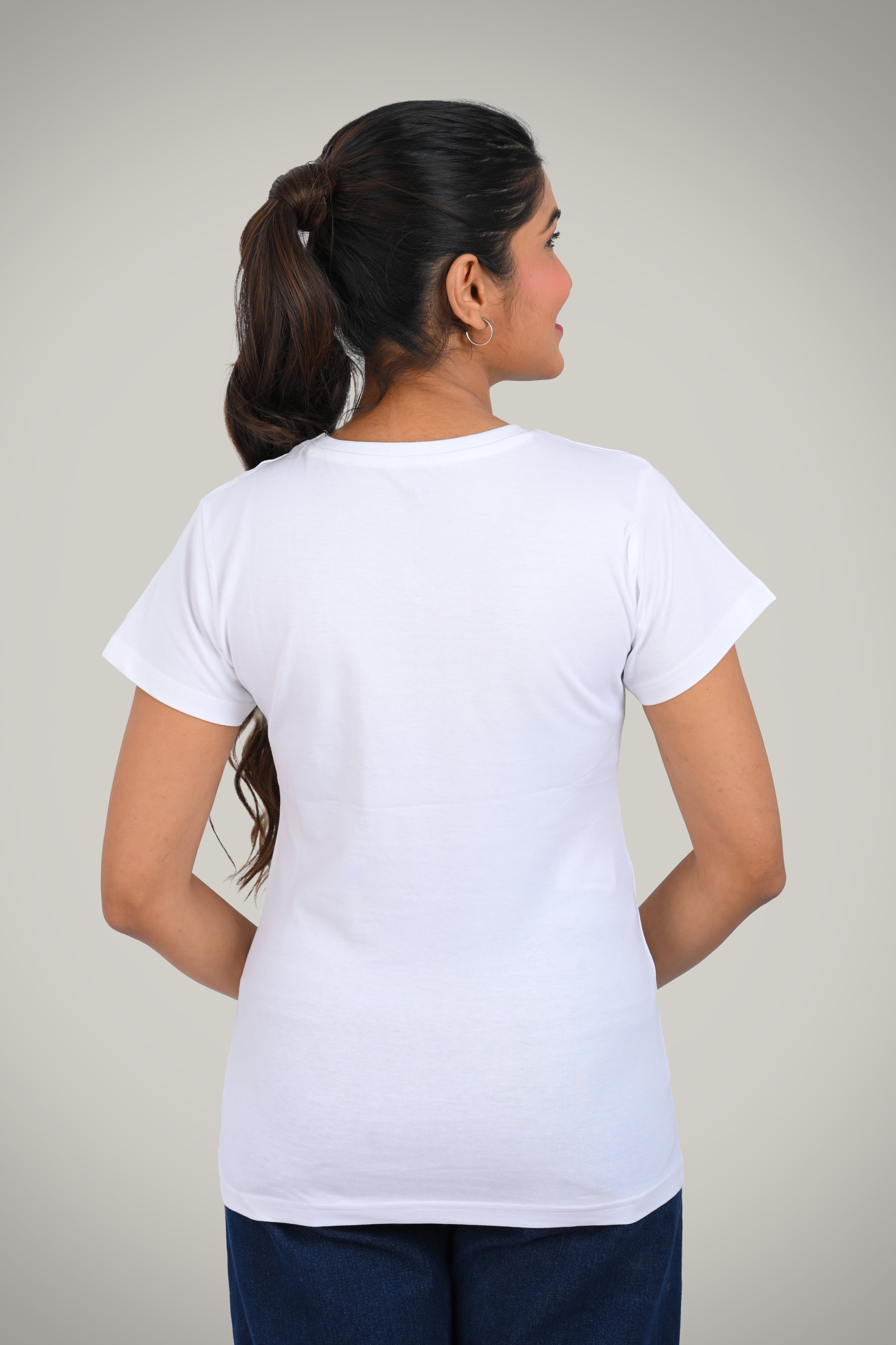 White Cotton V Neck T-Shirt