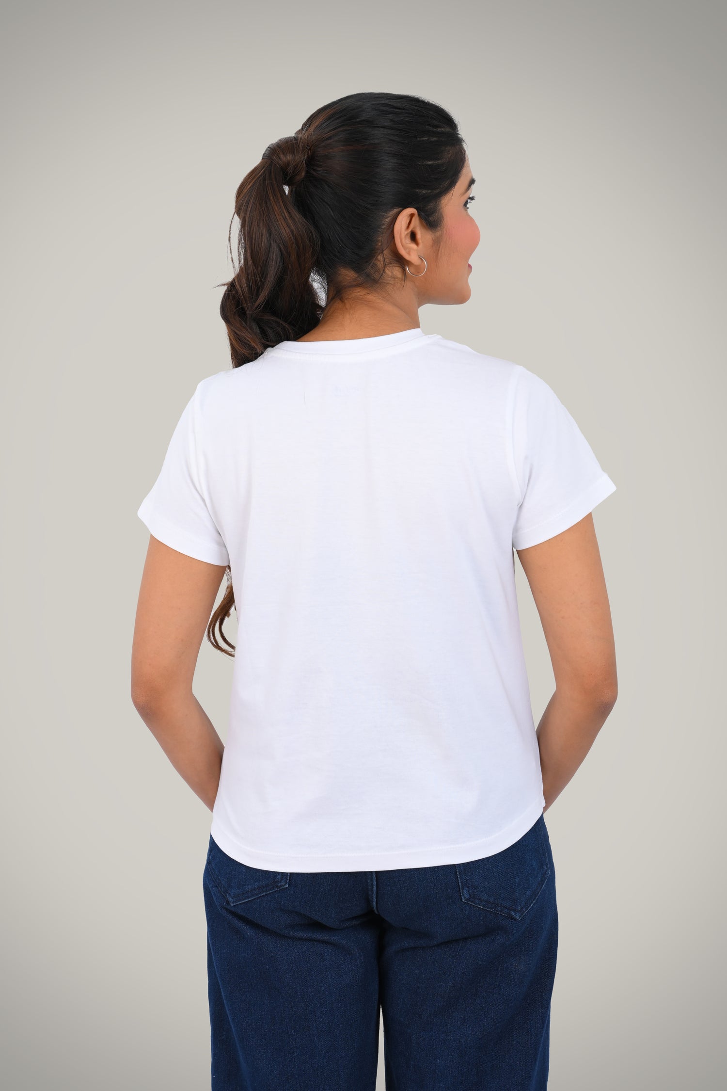 White Cotton Crew Neck T-Shirt