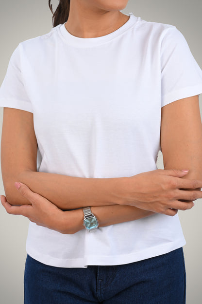 White Cotton Crew Neck T-Shirt