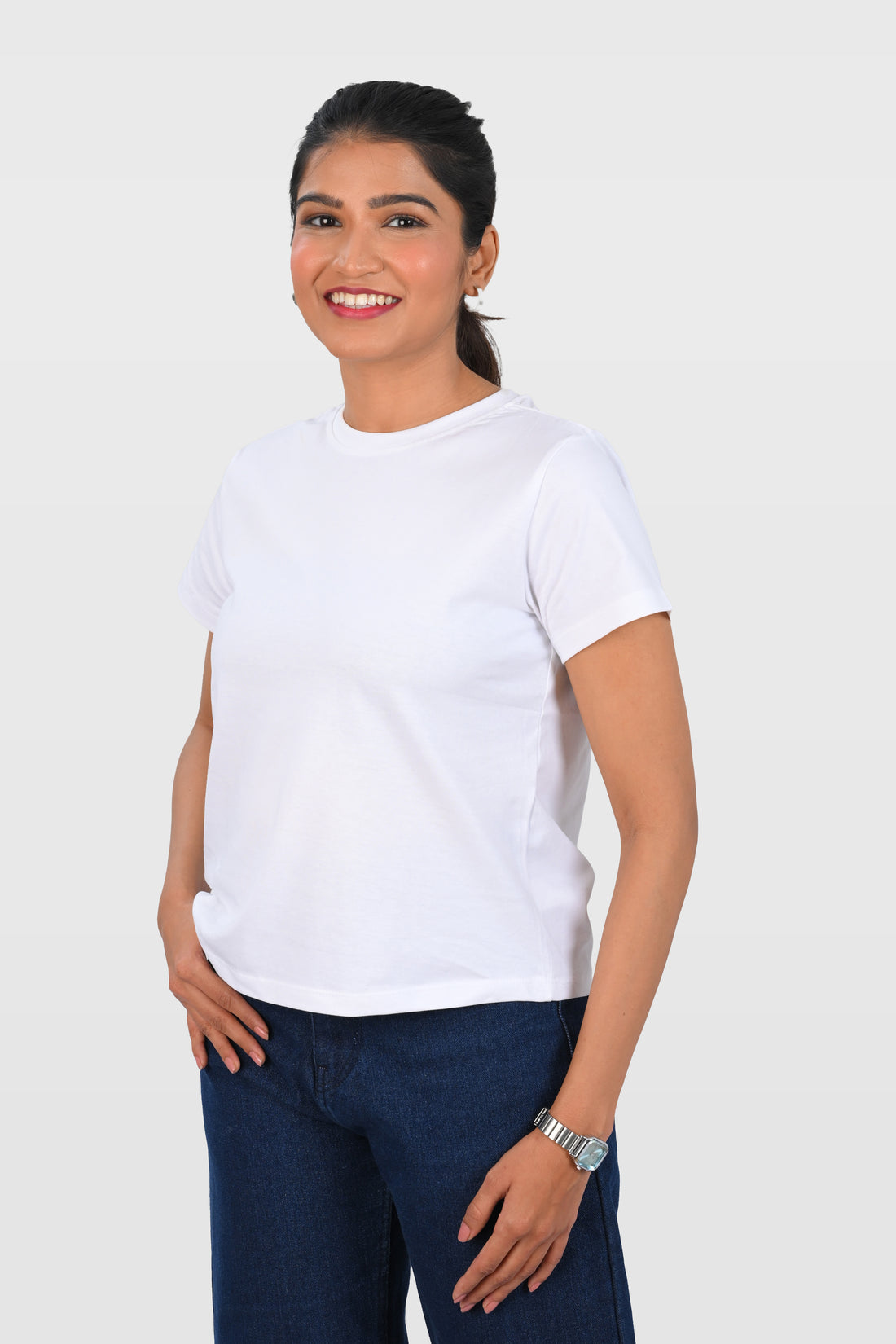 White Cotton Crew Neck T-Shirt