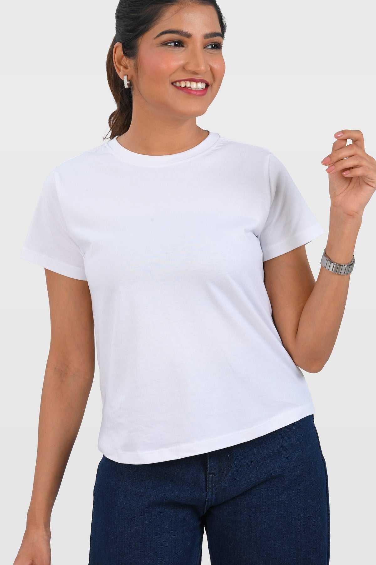 White Cotton Crew Neck T-Shirt