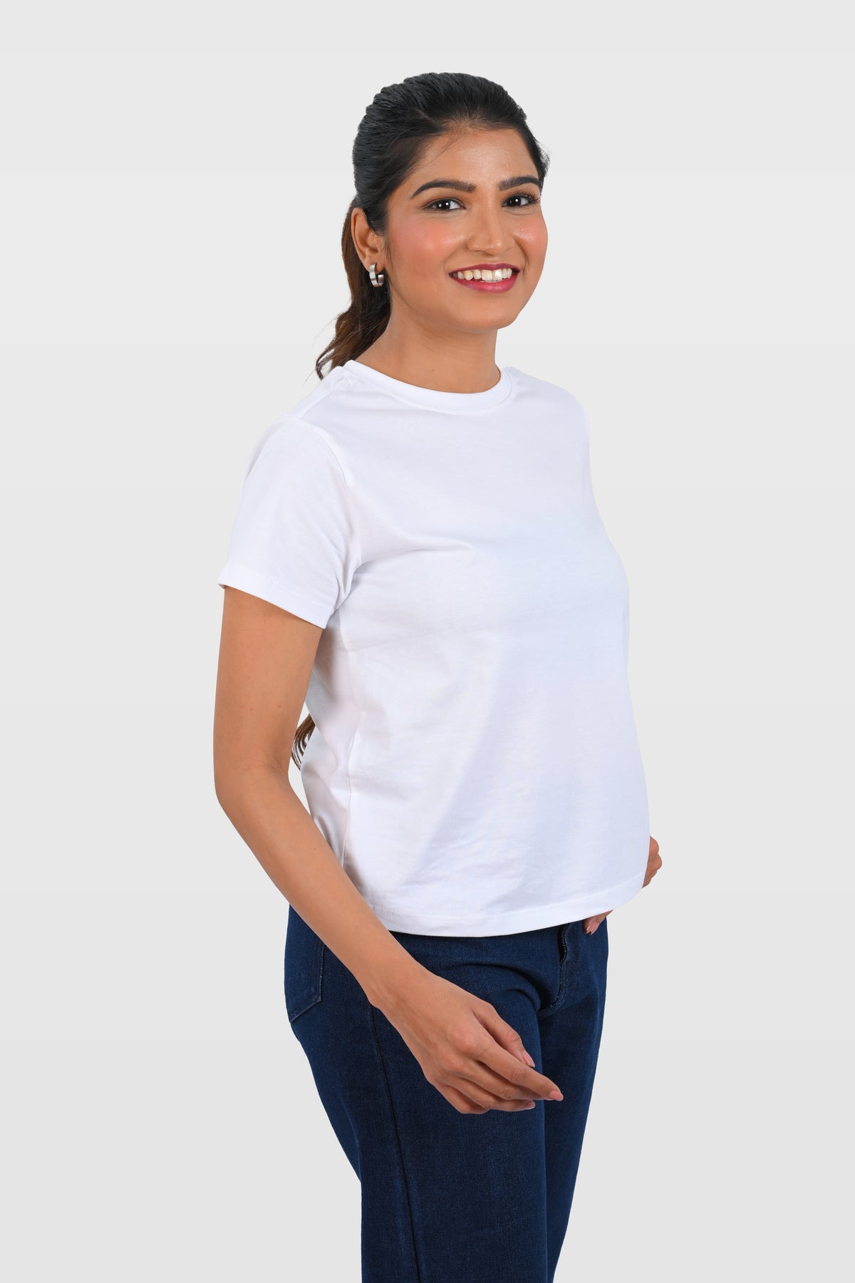 White Cotton Crew Neck T-Shirt